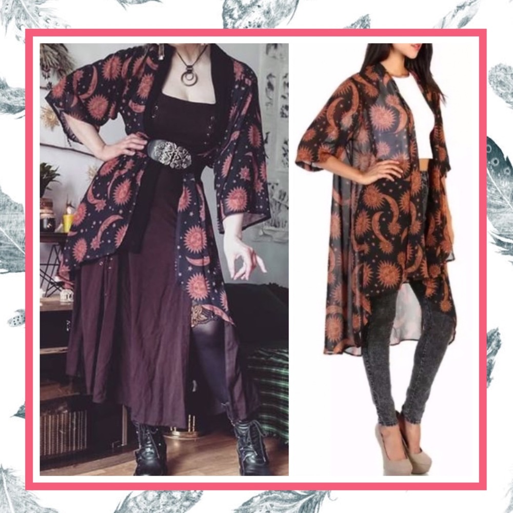 🌺 MOON STAR KIMONO ROBE CARDIGAN DUSTER BOHO SUN OCTOBER PUMPKIN RUST FALL WARM